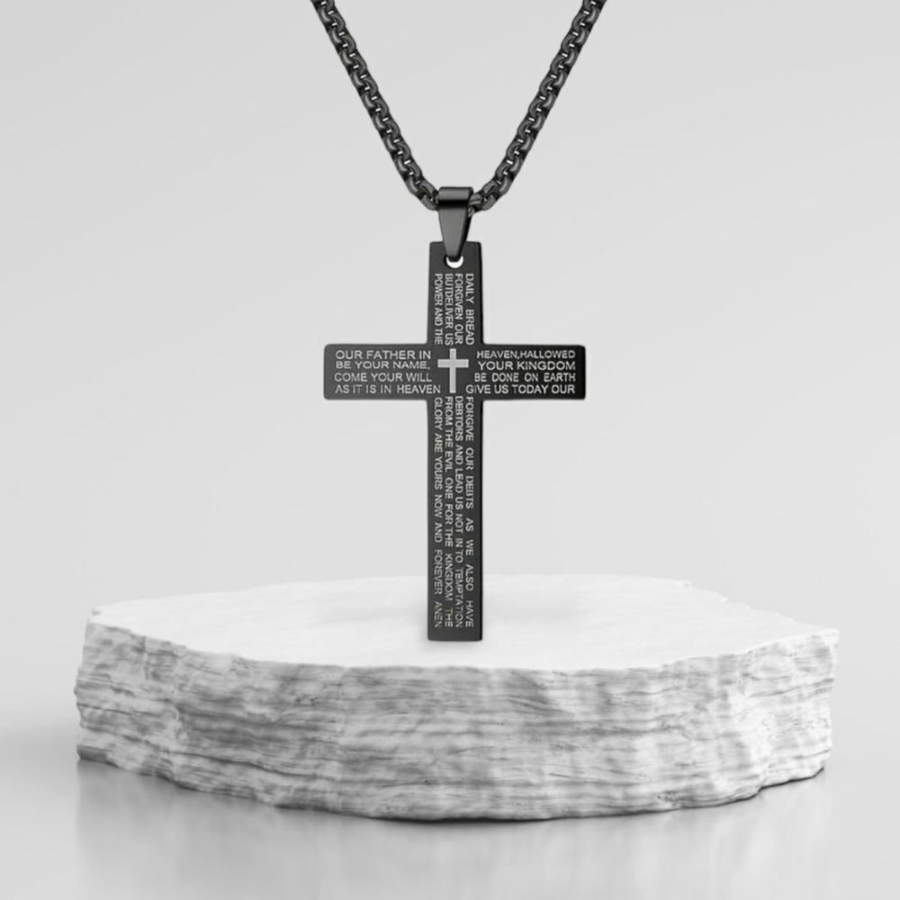 Black Stainless Steel Christian Cross Necklace Prayer Pendant Religious Jewelry - Picture 2 of 5